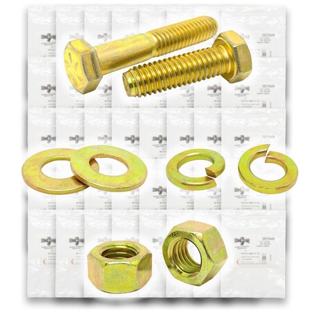 Boltsandnuts.Com Inch Grade 8 Coarse Hex Cap Screws, Hex Nuts, Flat & Lock Washers - 2011 PCS Assortment Kit #108